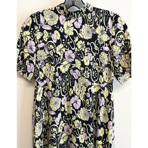 Topshop Floral Short Sleeve Mini Dress Size S Lavender Green Black